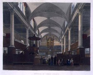 Wnętrze kościoła Chrystusowego, z „Historii Szpitala Chrystusowego”, część „Historii Kolegiów”, sztychowane przez Daniela Havella (1785-1826) wyd. przez R. Ackermanna autorstwa Frederick (after) Mackenzie