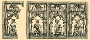 Rycerze i damy siedzące pod baldachimami, panel z kości słoniowej, połowa końca XIV w., 1881 r.