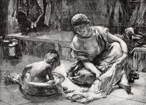 Kąpiel dla dzieci, Egipt autorstwa Frederick Arthur Bridgman