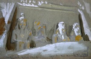 Cztery kolosalne posągi Ramzesa II w Wielkiej Świątyni w Abu Simbel autorstwa Frederick Arthur Bridgman