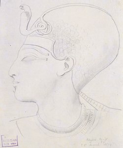 Badanie reliefu głowy Seti I (1394-1279 p.n.e.) w świątyni Seti I, Abydos, 1874 autorstwa Frederick Arthur Bridgman