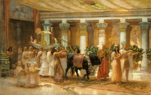 Procesja Świętej Byki, Apis, ok. 1879 (olej na płótnie) autorstwa Frederick Arthur Bridgman