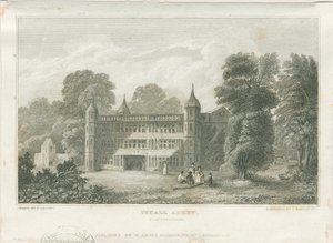 Tixall Hall - Brama: grawer, bd [c 1830] (druk) autorstwa Frederick Calvert