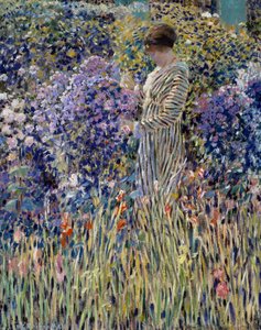 Kobieta w ogrodzie, ok. 1912, obraz Fredericka Carla Frieseke (1874-1939), olej na płótnie, 81x65 cm