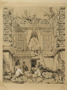 Brama, Casa del Gobernador, Uxmal, Jukatan, 1843 (atrament w kolorze sepii i pranie na papierze tkanym) autorstwa Frederick Catherwood