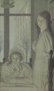 Wnętrze - Wieczór, 1915 (ołówek, pranie i gwasz) autorstwa Frederick Cayley Robinson
