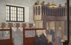 Święci kwakrzy: Spotkanie przyjaciół (kolorowa litografia) autorstwa Frederick Cayley Robinson