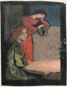 Dwie dziewczyny przy stole Wypatruj gwiaździstej nocy, 1905 (tempera na karcie) autorstwa Frederick Cayley Robinson