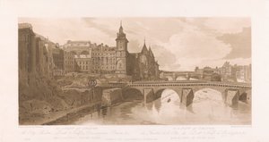 Widok na Pont au Change, Theatre de la Cite, Pont Neuf i więzienie Conciergerie