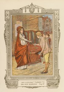 "Pani Siddons odwróciła się, by zapłacić swoim nosicielom" (kolorowa litografia) autorstwa Frederick Colin Tilney