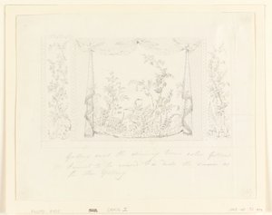 Rysunek, Pawilon Królewski, Brighton, Niebieski (południowy) salon, proponowana dekoracja ścienna, ok. 1820 r. autorstwa Frederick Crace
