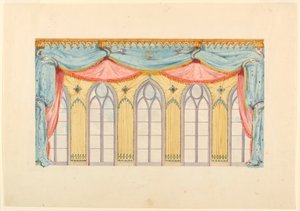 Rysunek, dekoracja okna, prawdopodobnie dla wschodniej ściany Sali Muzycznej, Royal Pavilion, Brighton, 1820 r. autorstwa Frederick Crace