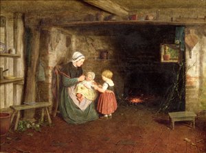 Oczekiwanie: Wnętrze domku z matką i dziećmi, 1854