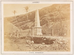 Stacja na Pacyfiku w HMS Triumph - plansza 14, pomnik Cooksa, Hawaje. autorstwa Frederick George Denham Bedford