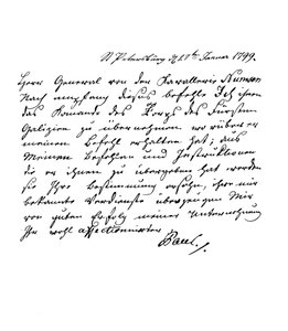 List Pawła I, cesarza Rosji, do generała Numsena, 1799 1865.