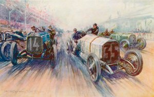 Biały Mercedes Lautenschlager w Grand Prix 1908, wyścigu, w którym opony zostały zużyte w ogromnych ilościach (kolor lito)