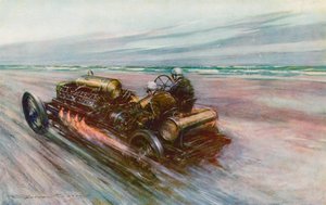Słynny „200” Darracq, którym Sir Algernon Guinness, Bart, osiągnął prędkość 120 mil na godzinę w 1908 roku (kolor lito)