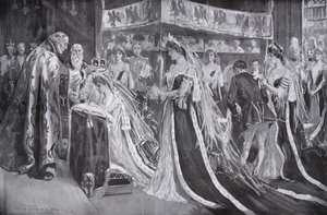 Koronacja królowej Aleksandry, małżonki króla Edwarda VII, przez arcybiskupa Yorku, Westminster Abbey, Londyn autorstwa Frederick Henry Townsend