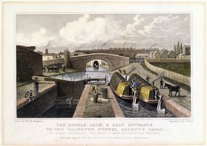Podwójna śluza i wschodnie wejście do tunelu Islington, kanał Regents, 1827 r