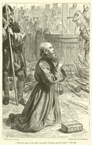 Kiedy podszedł do stosu, modlił się, klękając na kolanach autorstwa Frederick John Skill