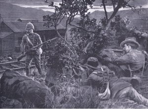 Zdegenerowana wojna: Burowie snajperzy na wartownikach, z książki After Pretoria: The Guerilla War wydanej przez Harmsworth Bros Limited, 1901