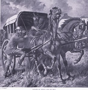 Ucieczka Steyna i De Wita, ilustracja z filmu After Pretoria: The Guerilla War, 1902 autorstwa Frederick Judd Waugh