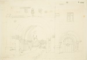 Abbey Gatehouse of Bristol Cathedral, Patrząc na południe (ołówek na papierze) autorstwa Frederick Mackenzie