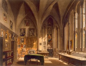 Wnętrze kapitularza, ilustracja z „Historii Oksfordu”, ryt. J. Bluck (fl.1791-1831) wyd. R. Ackermann, 1813 (akwatinta)
