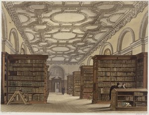 Wnętrze Biblioteki Publicznej, Cambridge, z „Historii Cambridge”, ryt. Daniel Havell (1785-1826), wyd. R. Ackermann, 1815 (akwatinta kolorowa)