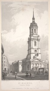 St. Magnus, London Bridge, rycina John Henry Le Keux (1783-1846) autorstwa Frederick Mackenzie