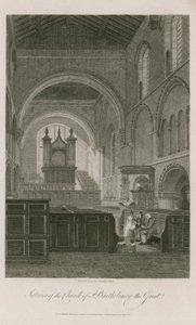Wnętrze kościoła św. Bartłomieja Wielkiego autorstwa Frederick Nash