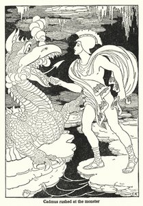 Kadmos rzucił się na potwora (litografia) autorstwa Frederick Richardson