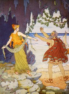 Kalipso pożegnała się z nim na brzegu morza (kolorowa litografia) autorstwa Frederick Richardson