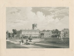 Trentham Hall: grawer litotinty, bd [ok. 1846] (druk) autorstwa Frederick William Hulme