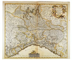 Republika Genui, Księstwo Mediolanu, Parma i Monferrato, Mapa autorstwa Frederika de Wita, Amsterdam, miedzioryt autorstwa Frederick de Wit