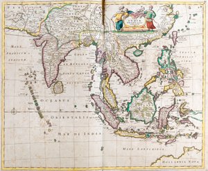 Mapa Indii Wschodnich (Azja Południowa i Południowo-Wschodnia: Pakistan, Indie, Nepal, Bangladesz, Birma, Sri Lanka, Tajlandia, Malezja, Wietnam, Kambodża, Laos, Filipiny, Singapur i Indonezja) (akwaforta