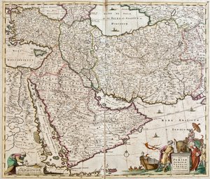 Mapa Persji (Iran), Armenii, Anatolii (Turcja)) i Arabii (Półwysep Arabski: Arabia Saudyjska, Kuwejt, Zjednoczone Emiraty Arabskie, Oman, Katar, Jemen, Bahrajn) (akwaforta