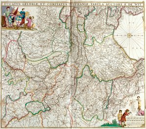 Mapa Księstwa Gelderland i hrabiego Zutphen (Niemcy) (akwaforta) autorstwa Frederick de Wit