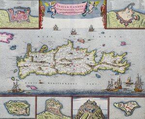 Mapa wyspy Candia (Kreta) z portem morskim Herakleion, ok.1680