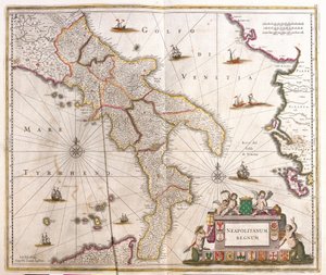Mapa Królestwa Neapolitańskiego (Włochy) (akwaforta autorstwa Frederick de Wit