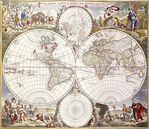 Mapa świata z Atlas Maior, c.1705