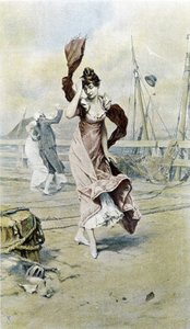 Kobieta nad morzem - alegoria wczesnej wiosny, kalendarz ilustrowany przez Huberta Dysa, malowany przez F.H. Kaemmerera autorstwa Frederik Hendrik Kaemmerer