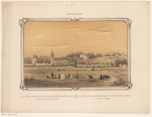 Widok Oosterbeek z postaciami robiącymi siano Wioska Oosterbeek widać z den Rijnkant. Godzina drogi od Arnhem. (tytuł na obiekcie) Gelderland (tytuł serii na obiekcie) autorstwa Frederik Lodewijk Huygens