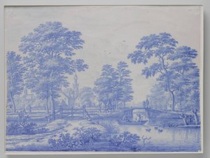 Tablica z widokiem na Overschie w pobliżu Rotterdamu Talerz z twarzą na Overschie autorstwa Frederik van Frytom (attributed to)
