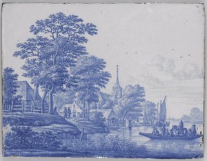 Prostokątna tablica z krajobrazem rzeki autorstwa Frederik van Frytom (attributed to)