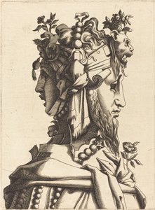 Popiersie kobiety w ekstrawaganckim stroju autorstwa French 16th Century after René Boyvin or Pierre Milan