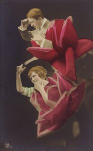 Z róży wyłaniają się kobieta i mężczyzna (podbarwiony fotokolaż) autorstwa French Photographer