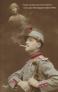 Młody żołnierz marzący o swojej miłości (zdjęcie barwione) autorstwa French Photographer