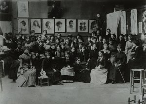 Academie Julian, Paryż, grupa studentów sztuki autorstwa French Photographer