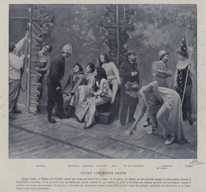 Aktorzy i aktorki w Theatre des Varietes w Paryżu (zdjęcie czarno-białe) autorstwa French Photographer
